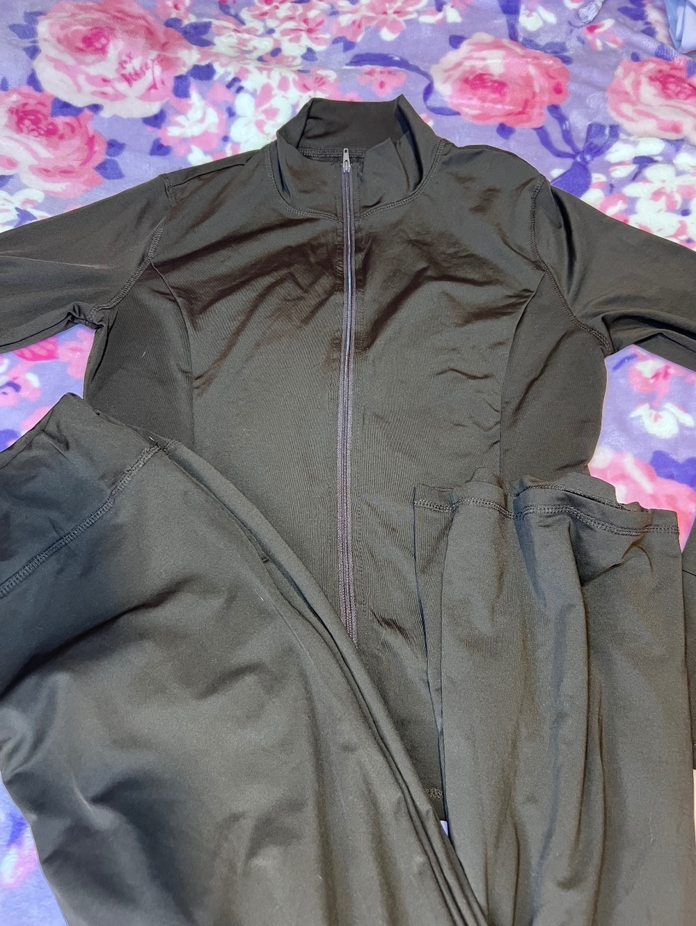 SHEIN Tall Brown 2 Pc Activewear Set Zip Jacket Leggings